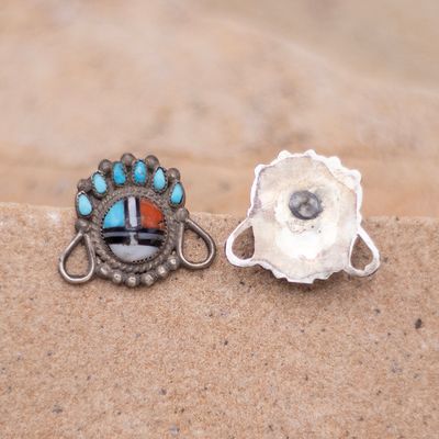 Vintage Open Indian Chief Inlaid Earrings
