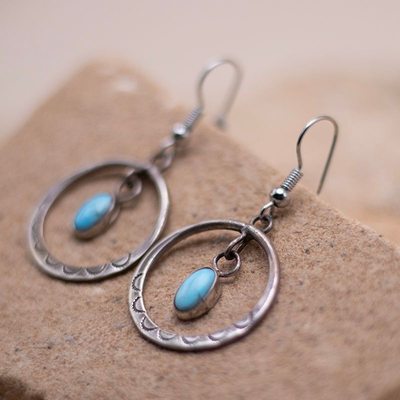 Round Open Circle with Turquoise Dangle Earring
