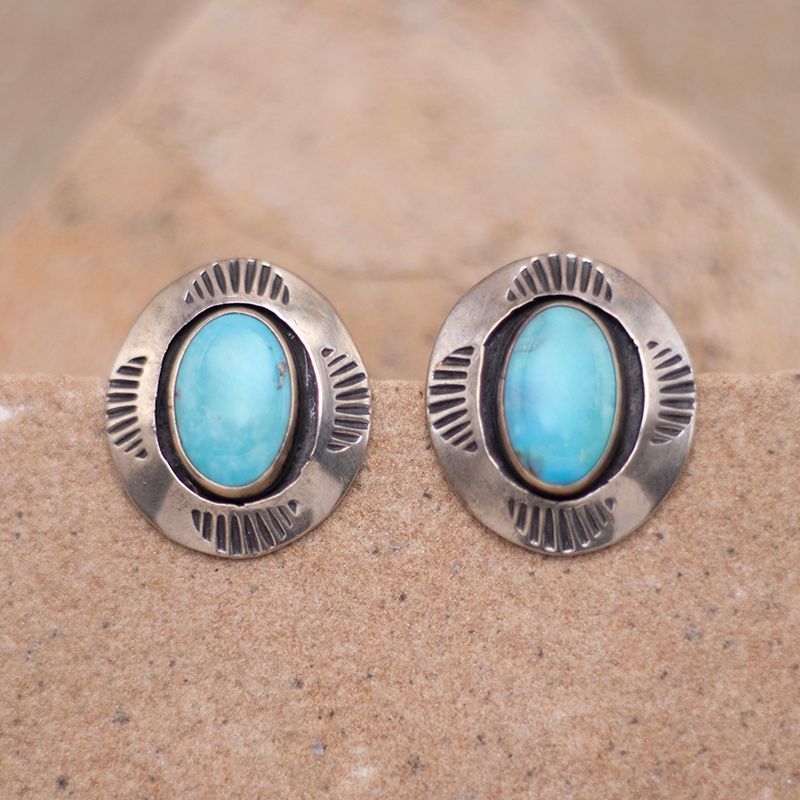 Vintage Hand Stamped Turquoise Post Earrings
