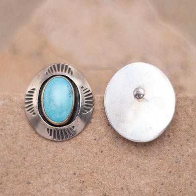 Vintage Hand Stamped Turquoise Post Earrings