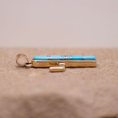 14K Gold Turquoise Inlay Cactus Pendant