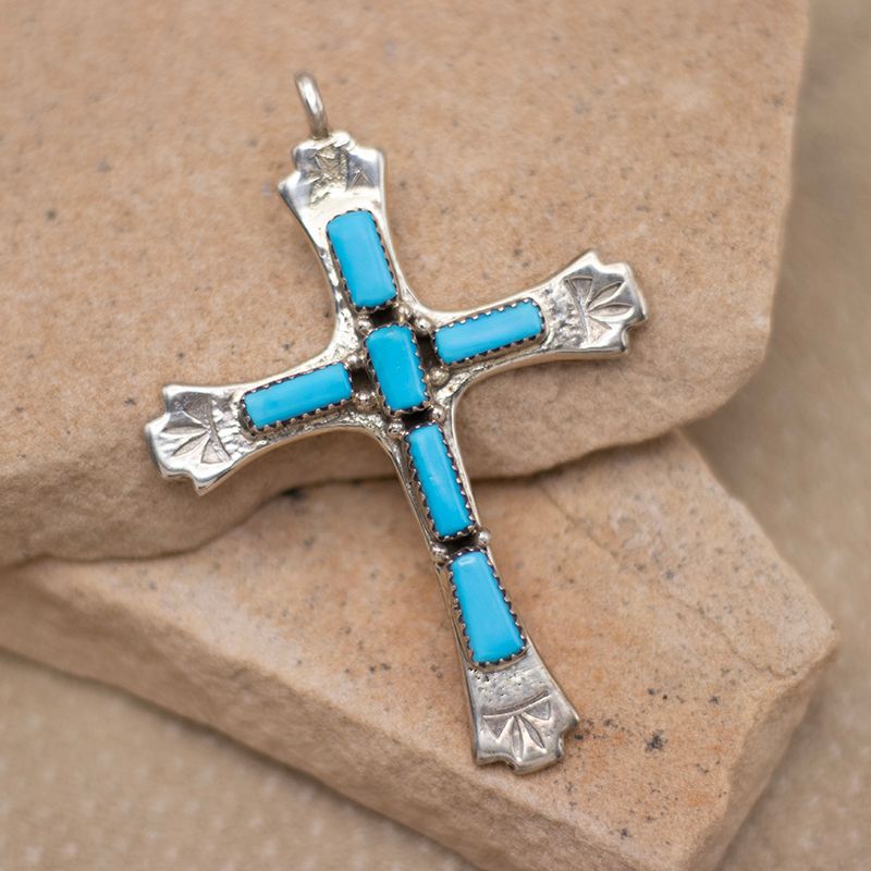6 Stone Turquoise Inlay Cross
