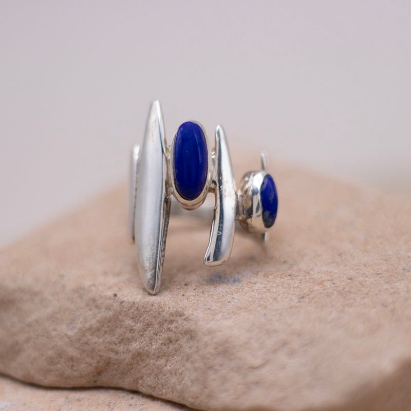 Modern Silver and Lapis Ring