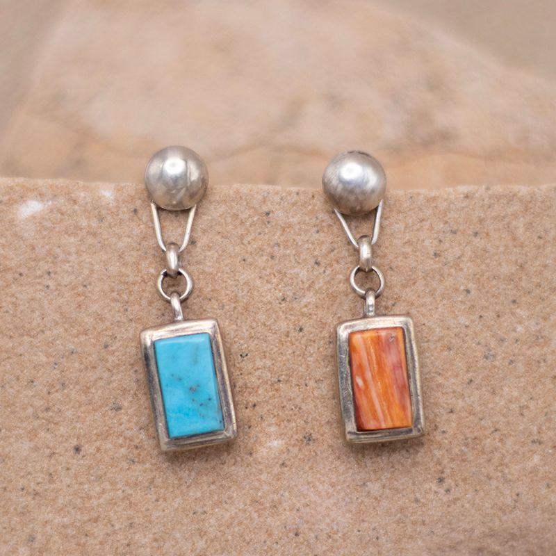 Reversible Turquoise and Coral Earrings with Post