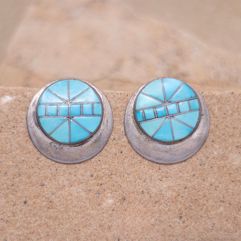 Disk Design Inlay Turquoise Earrings