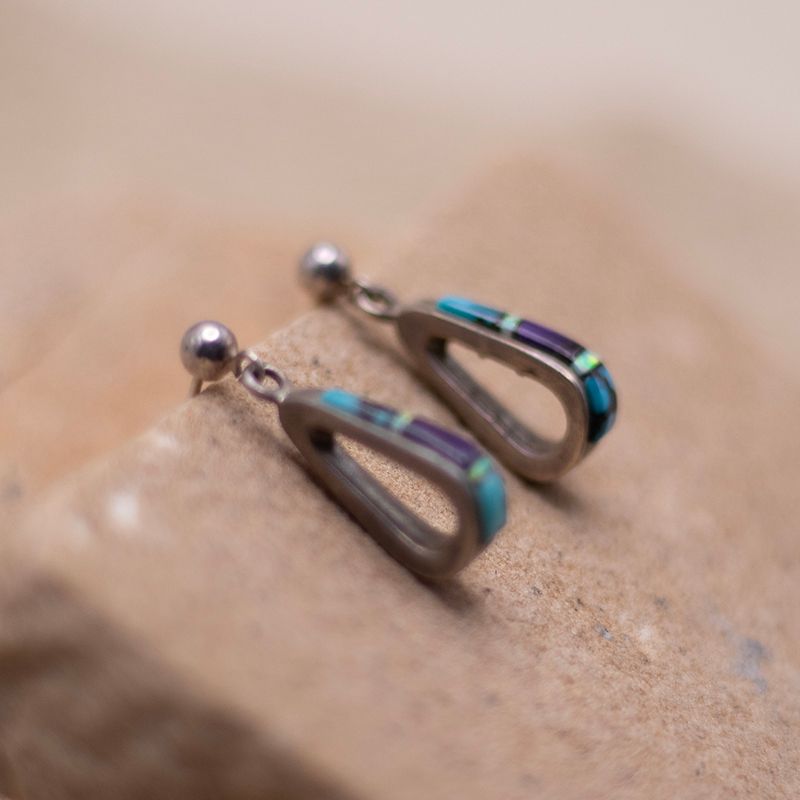 Linear Drop Inlay Post Earring with Spiny and Turquoise