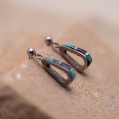Linear Drop Inlay Post Earring with Spiny and Turquoise