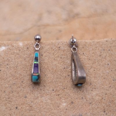Linear Drop Inlay Post Earring with Spiny and Turquoise