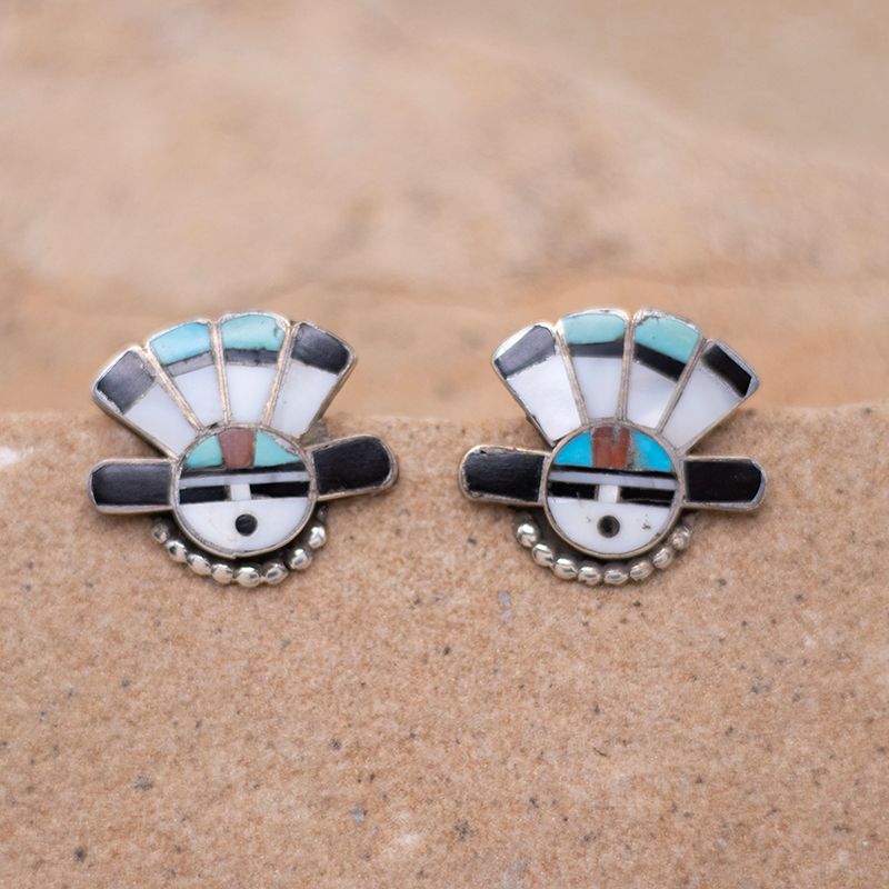 Small Inlay Indian Chief Post Earrings