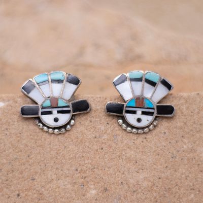Small Inlay Indian Chief Post Earrings