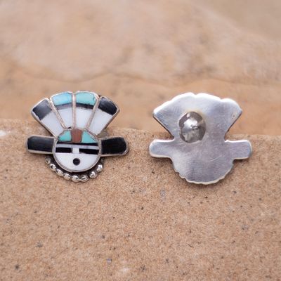 Small Inlay Indian Chief Post Earrings