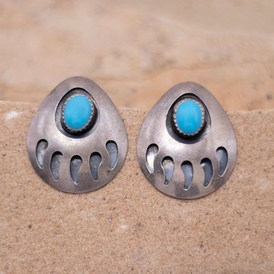 Vintage Bear Paw Post Earrings with Turquoise