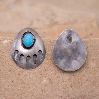 Vintage Bear Paw Post Earrings with Turquoise