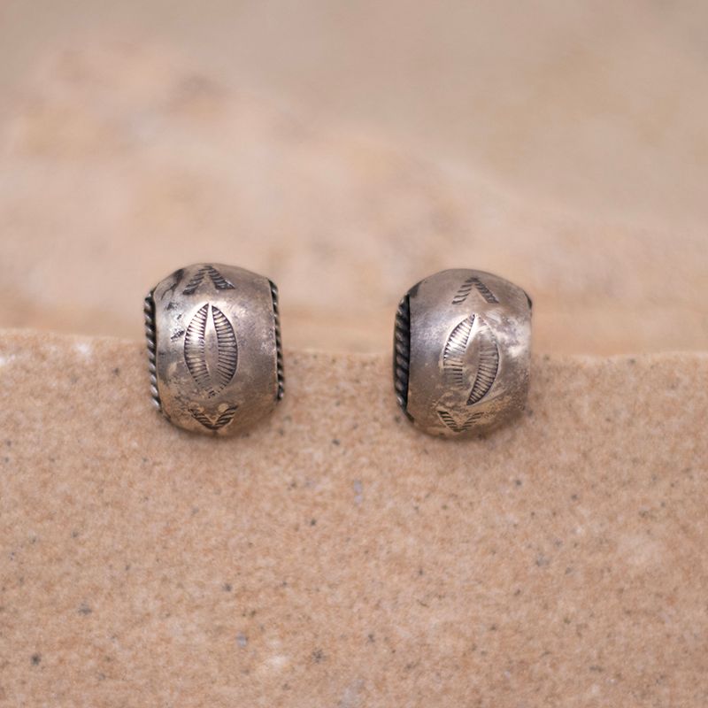 Vintage Rounded Hand Stamped Silver Earrings