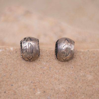 Vintage Rounded Hand Stamped Silver Earrings
