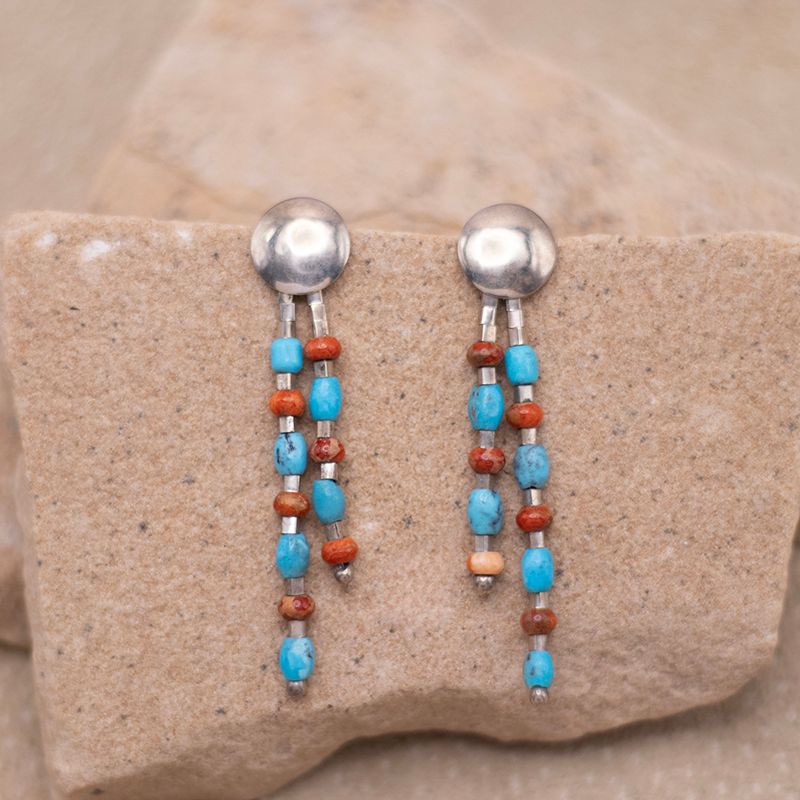 Post with Turquoise and Coral Bead Drop