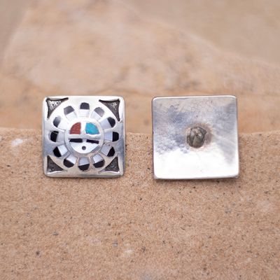 Square Inlay Sunface Post Earrings