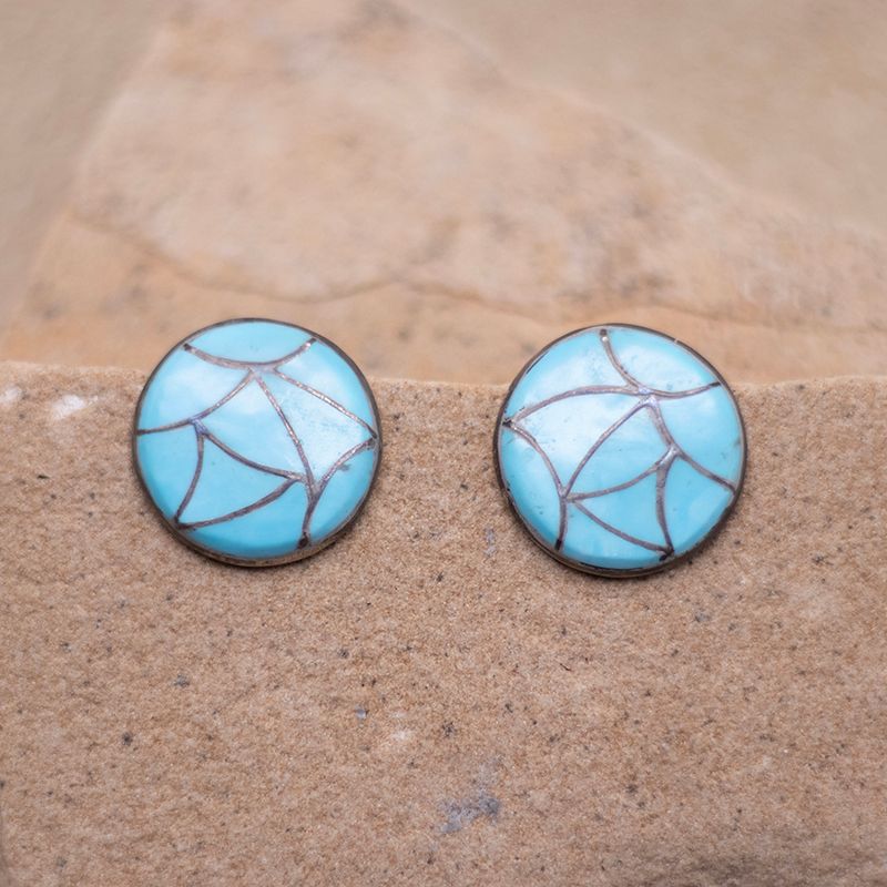 Round Fish Scale Design Inlay Vintage Earrings