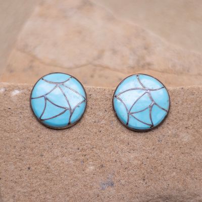 Round Fish Scale Design Inlay Vintage Earrings
