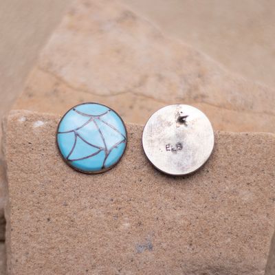 Round Fish Scale Design Inlay Vintage Earrings