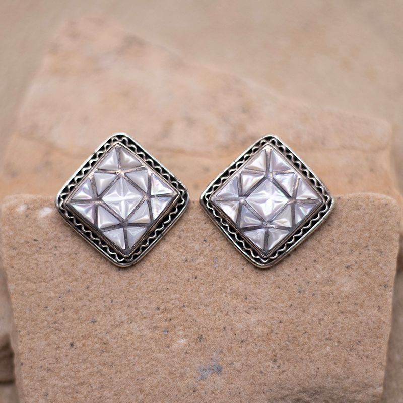 Pink Mussel Shell Square Post Earrings