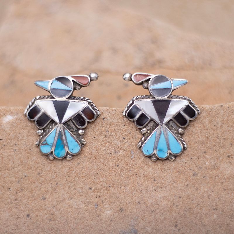 Vintage Small Thunderbird INlay Earrings
