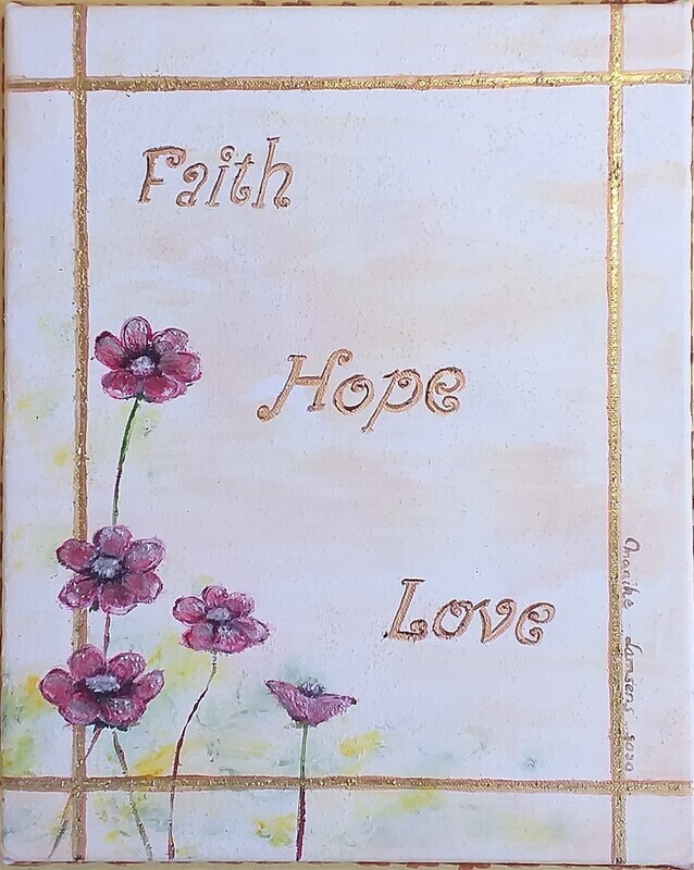 Faith - Hope - Love - Vlasdoek - Acrylic - 50 cm op 40 cm