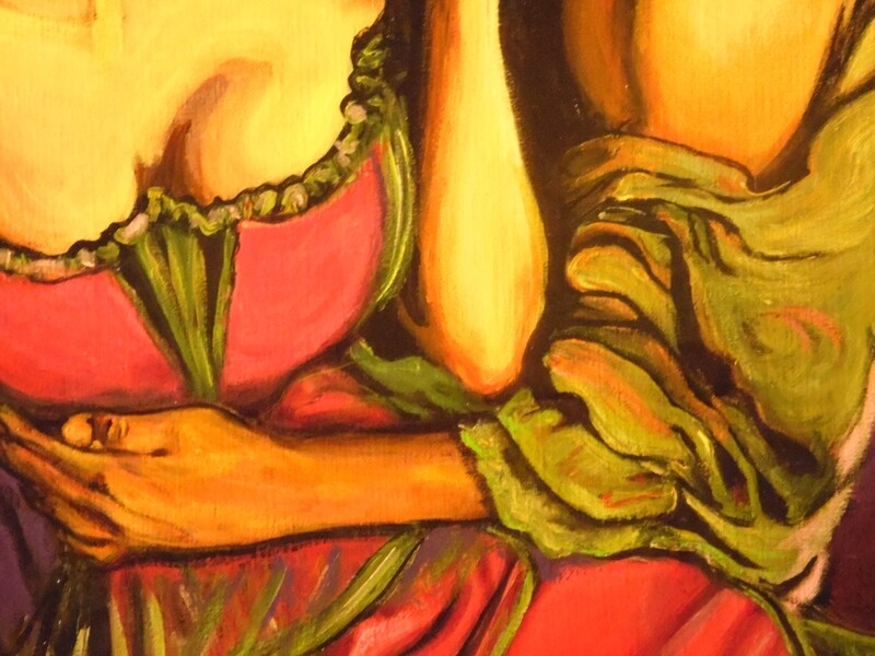 Romantiek; intimiteit -  Vlasdoek - Acrylic - H 70 cm ( + frame 77) - Br 50 cm ( + frame 57 cm)