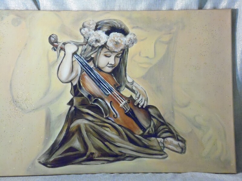 Het meisje dat haar droom droomt - Vlasdoek - Acrylic - 60 cm op 90 cm