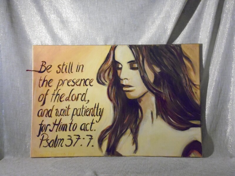 Psalm 37:7 - Vlasdoek - Acrylic -  50 cm op 70 cm