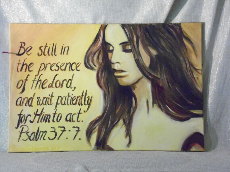 Psalm 37:7 - Vlasdoek - Acrylic -  50 cm op 70 cm