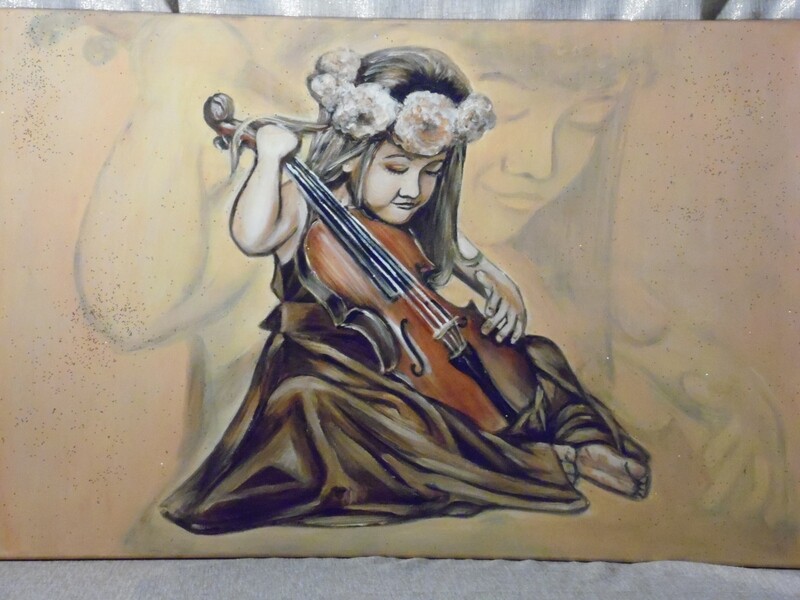 Het meisje dat haar droom droomt - Vlasdoek - Acrylic - 60 cm op 90 cm