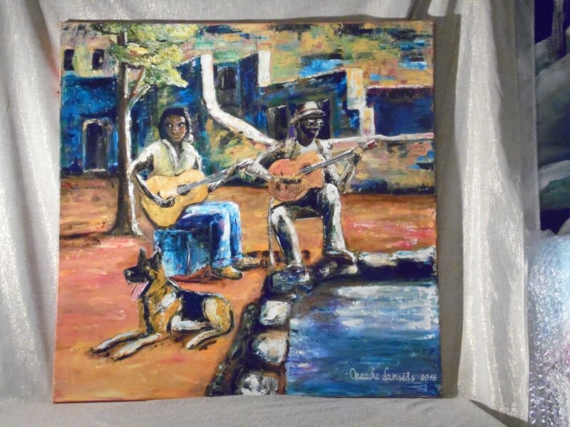 De Mexicaanse gitaristen - VLasdoek - Acrylic - 100 cm op 100 cm