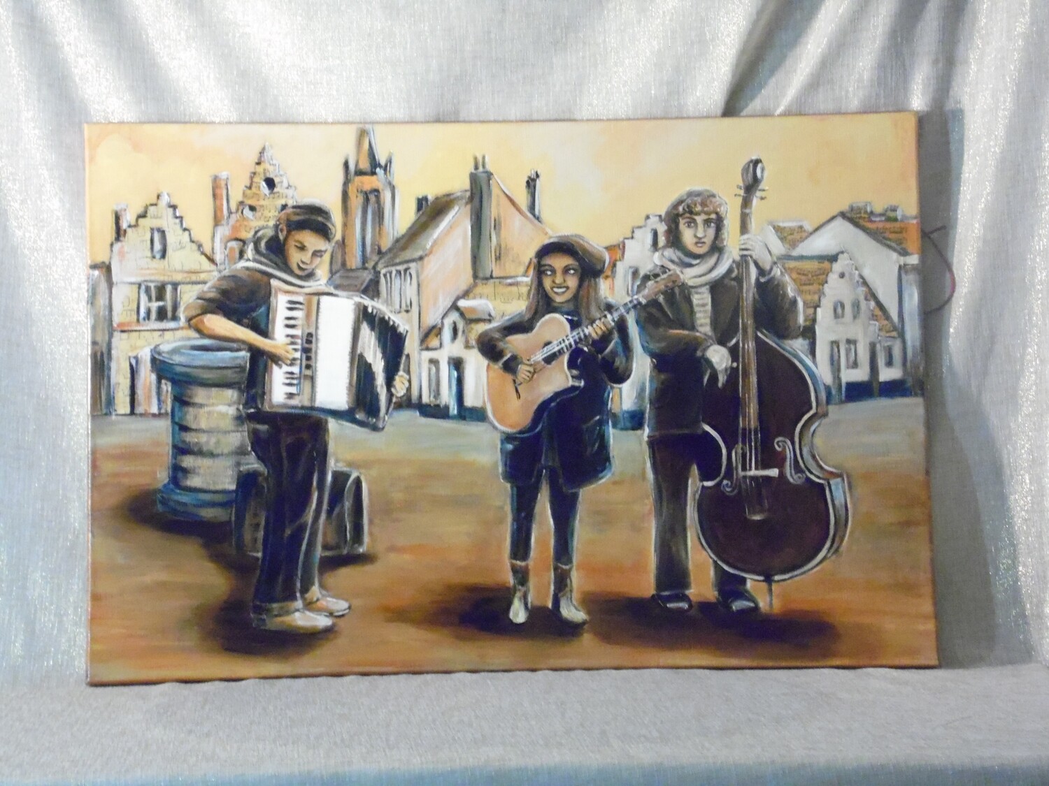 Het orkestje - Vlasdoek - Acrylic - 60 cm op 90 cm