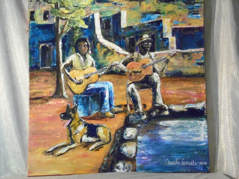 De Colombiaanse gitaristen - VLasdoek - Acrylic - 100 cm op 100 cm