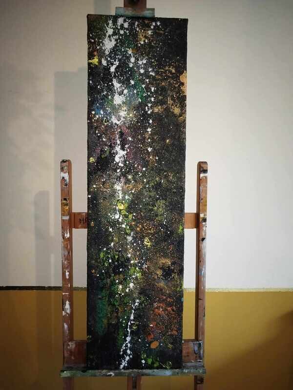 Gods brainstorm before He created the earth - Vlasdoek - Acrylic - 114 cm op 32 cm