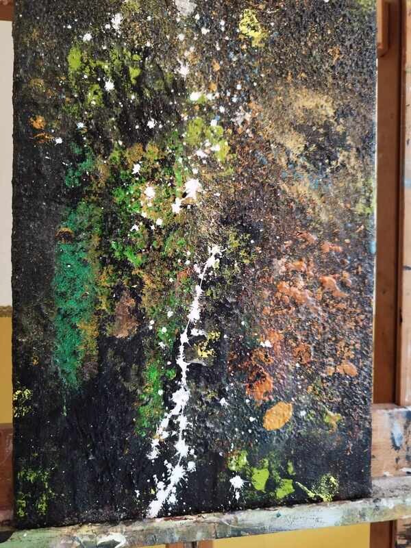 Gods gedachten voor Hij de aarde schiep - Vlasdoek - Acrylic - 114 cm op 32 cm