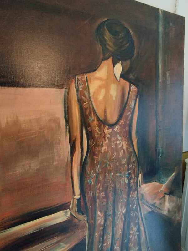 Mysterieuze vrouw - Mysterious woman - Vlasdoek - Acrylic - 1 m 80 op 1 m