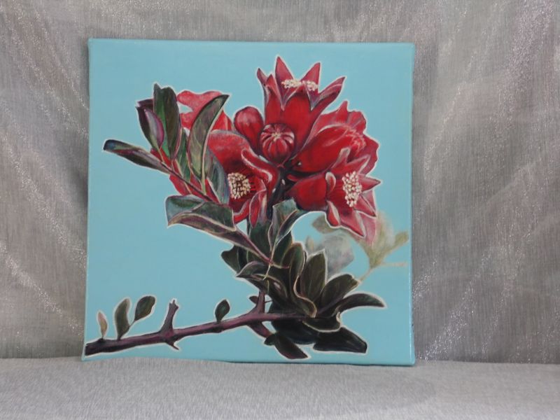 Granaatappelbloesem - Vlasdoek - Acrylic - 50 cm op 50 cm