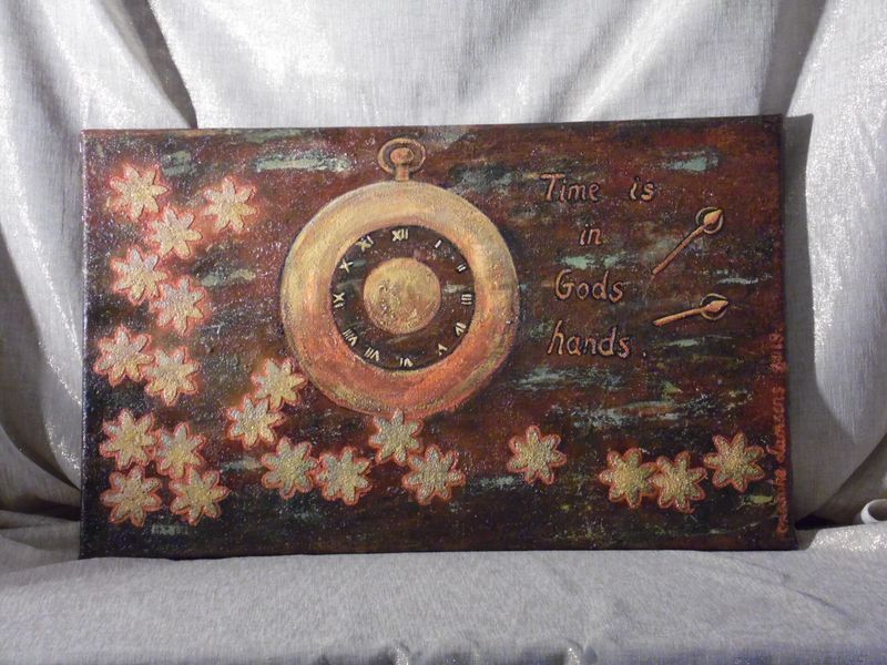 ​Time is in Gods hands - Vlasdoek, - Acrylic  - 48 cm op 78 cm