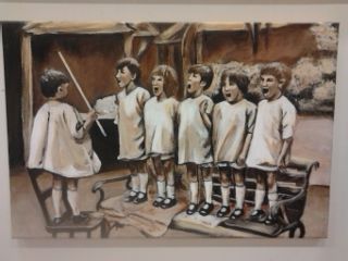 Het komisch koortje (met kader) - Acrylic op Vlasdoek - 40 cm op 60 cm