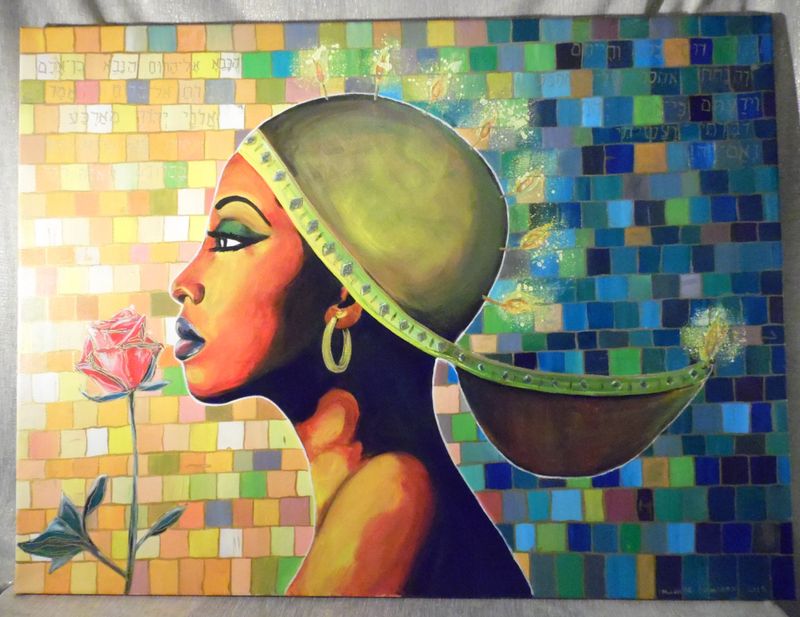 Vurige Geest van God - 90 cm op 120 cm - Vlas - Acrylic