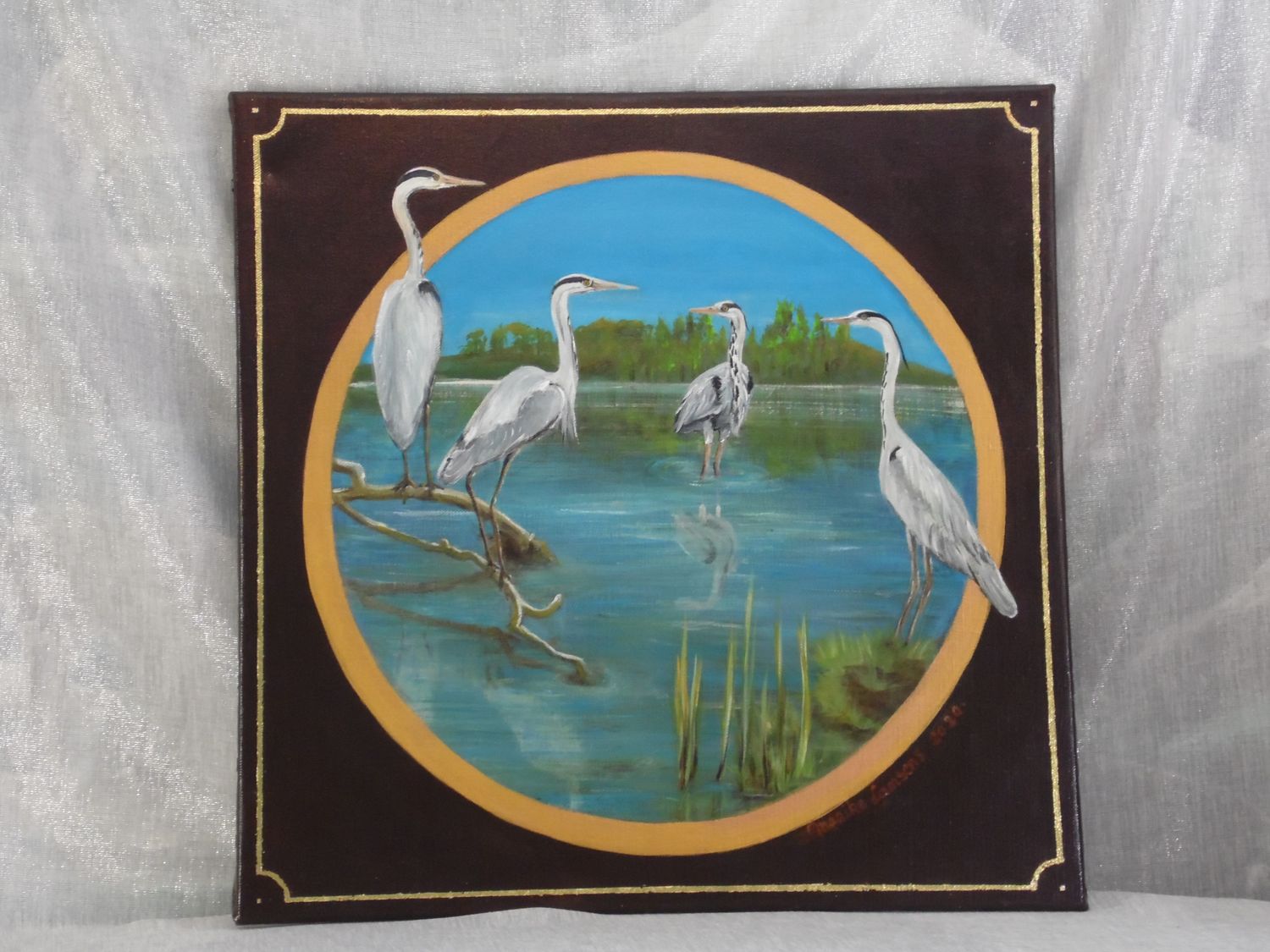 Reigers in België - VLasdoek - Acrylic - 70 cm op 70 cm