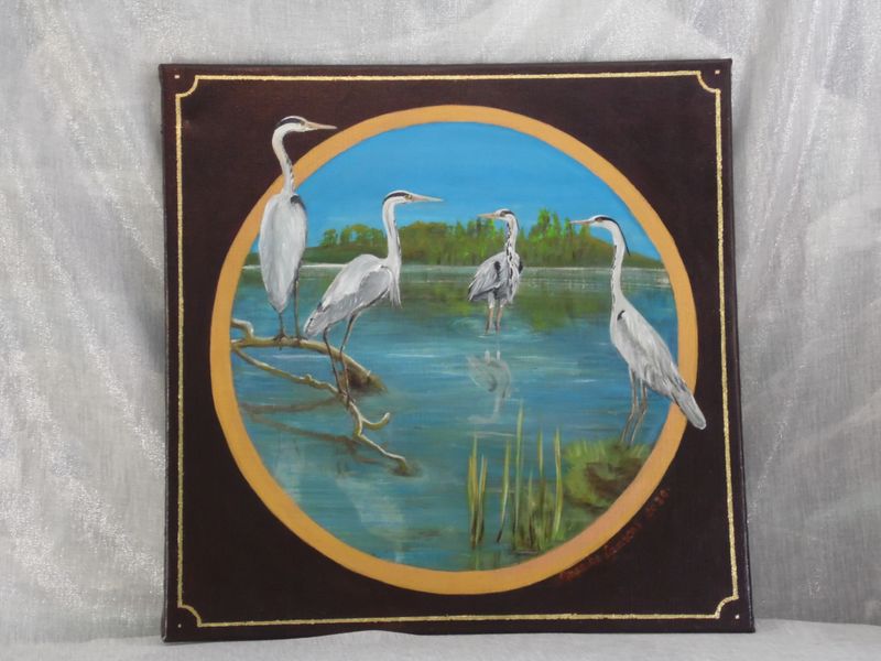 Reigers in België - VLasdoek - Acrylic - 70 cm op 70 cm