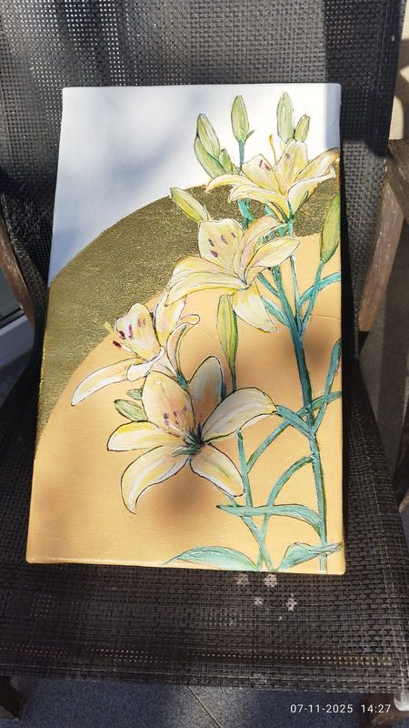 Lelies (2 werken) - Vlasdoek - Acrylic - 30 cm op 50 cm