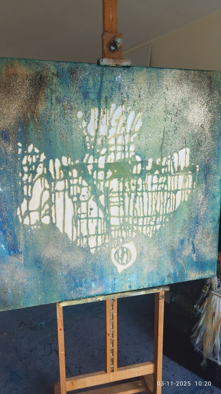 Als een duif - Vlasdoek - Acrylic - 90 cm op 100 cm