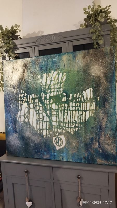 Als een duif - Vlasdoek - Acrylic - 90 cm op 100 cm