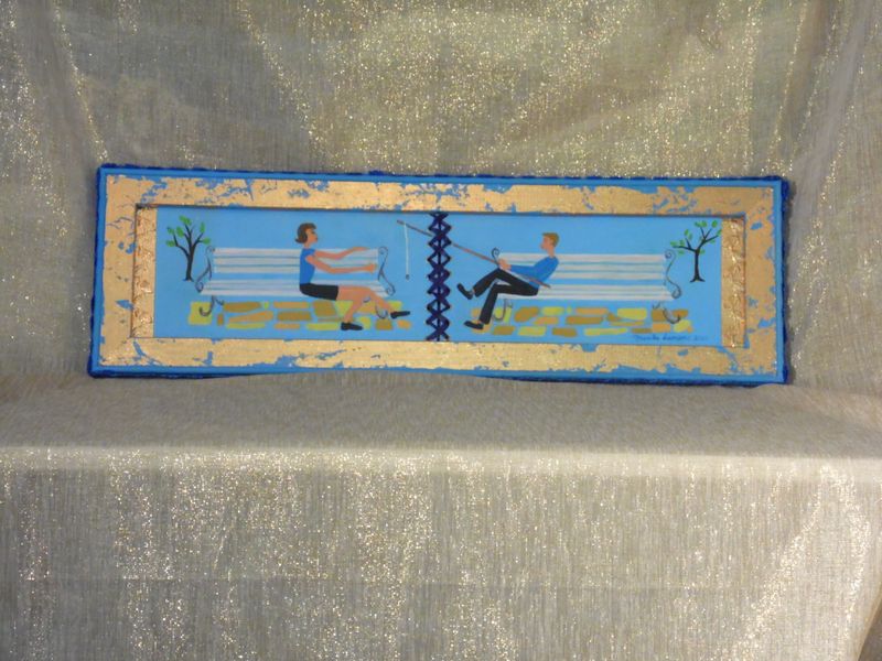 Afstandsrelatie: Wat God samenbrengt, kan de mens niet scheiden - Vlasdoek - Acrylic - 82 cm op 25 cm