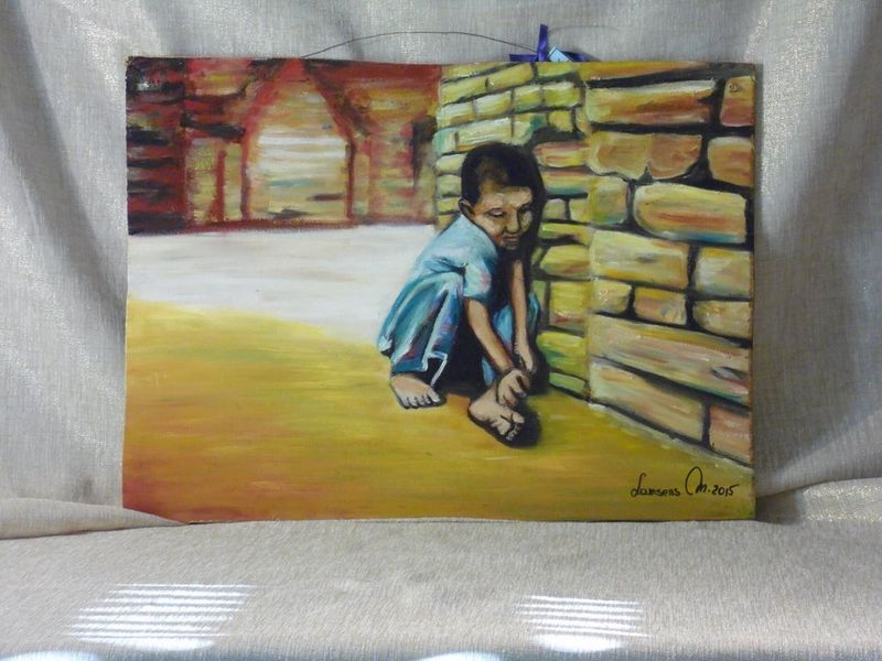 De strijd tegen armoede - Olieverf of tri-plex plaat - 44,5 cm op 60 cm