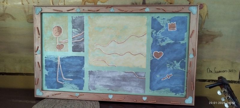 Abstract : KINGDOM - Vlasdoek - Acrylic - 50 cm op 90 cm zonder kader (57 cm op 97 cm met bijgemaakt kader)